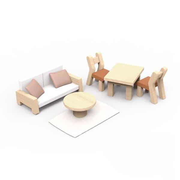 Flowers Cottage with Starter set ( 1 Character, 1 Table, 2 Chairs, 1 Sofa, 1 Coffee Table, 1 Carpet, 2 Pillows)