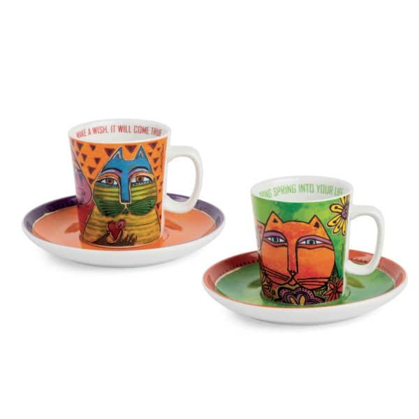 Set 2 Espresso Cups Green/Orange