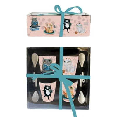 Σετ 4 Κούπες Espresso Με Κουταλάκια Crazy Cat 90 ml 8 cm