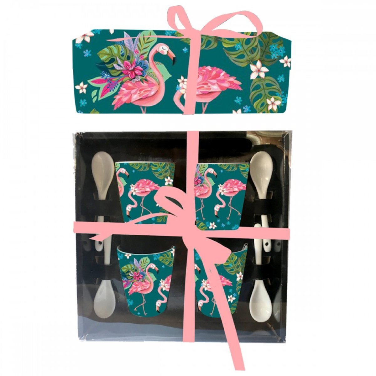 Σετ 4 Κούπες Espresso Με Κουταλάκια Flamingo 90 ml 8 cm