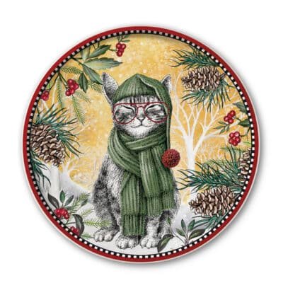 Round Serving Plate Christmas Cat 31 cm