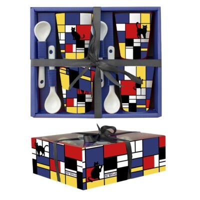 Σετ 4 Κούπες Espresso Με Κουταλάκια "Chat" Mondrian 90 ml 8 cm