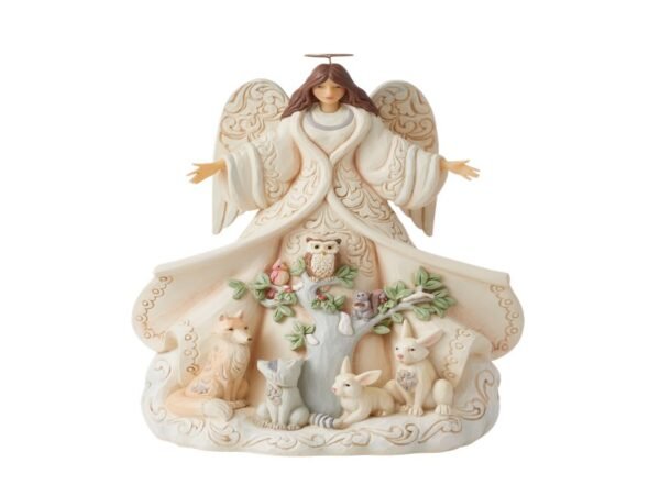 Winter Welcome, One and All (White Woodland Angel with Open Coat & Animals) 24 cm