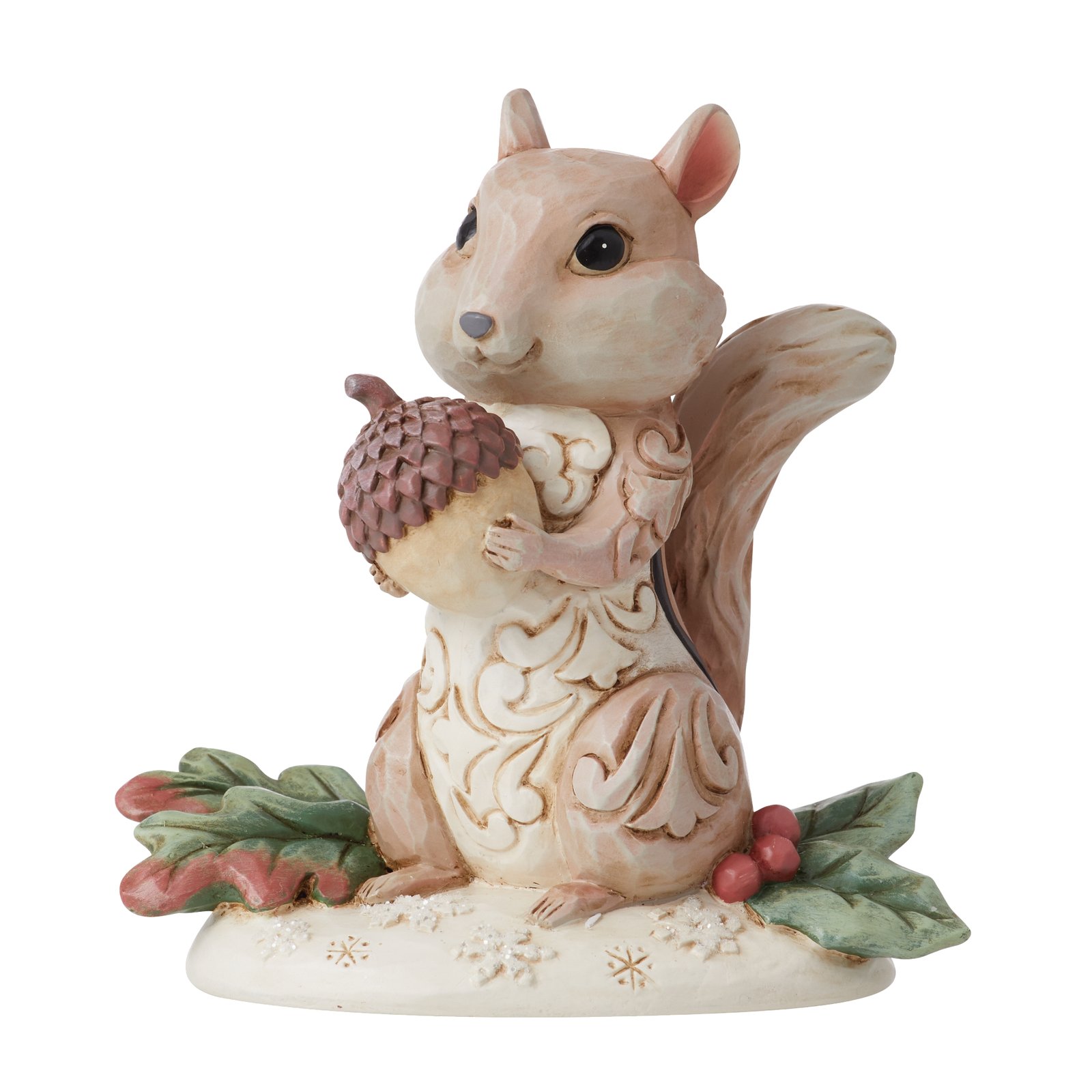 White Woodland Chipmunk Holding Acorn 9 cm