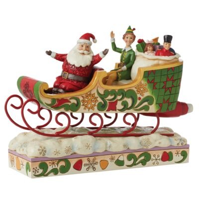 Spreading Christmas Cheer (Buddy with Santa in Sleigh Figurine) 20 cm