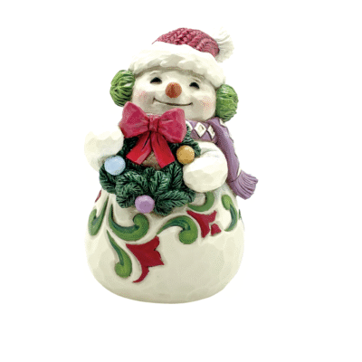 Mini Snowman with Wreath Figurine 9,5 cm