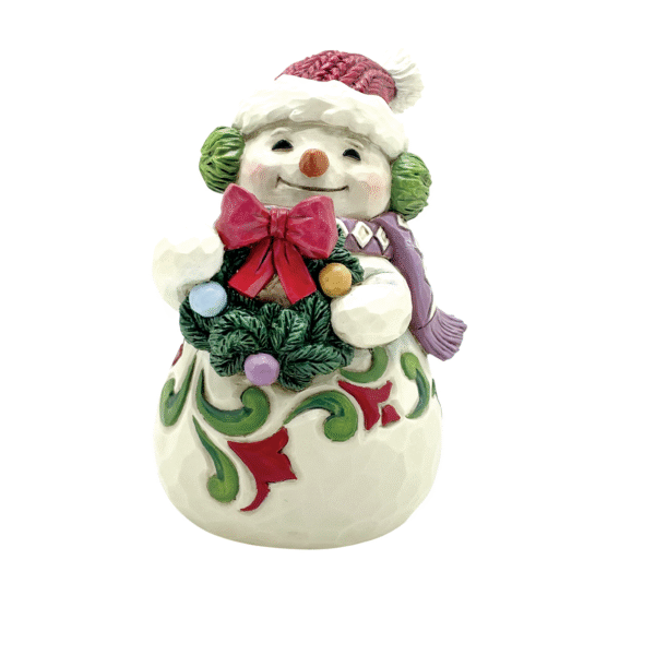 Mini Snowman with Wreath Figurine 9,5 cm