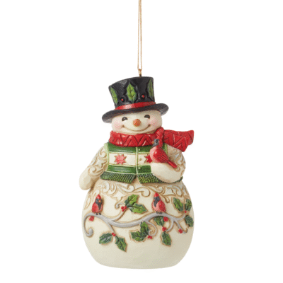 Snowman with Cardinal Hanging Ornament 11,5 cm
