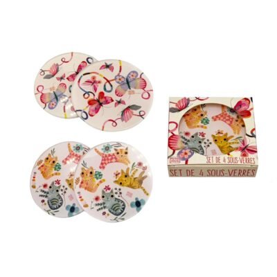 Σετ 4 Σουβέρ Cat Flower & Butterfly 10x10 cm